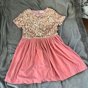 Mini Boden Pink Sequin and Velvet Kids Dress with under skirt. Size 9/10
